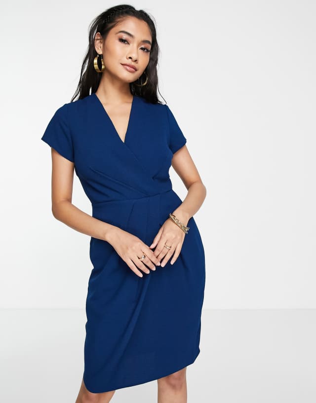 Closet London wrap pencil mini dress in navy