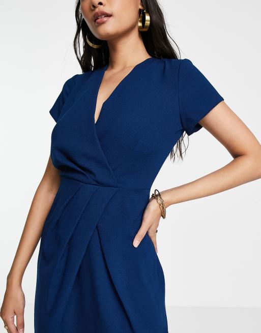 Closet London wrap pencil mini dress in navy, 3 of 4