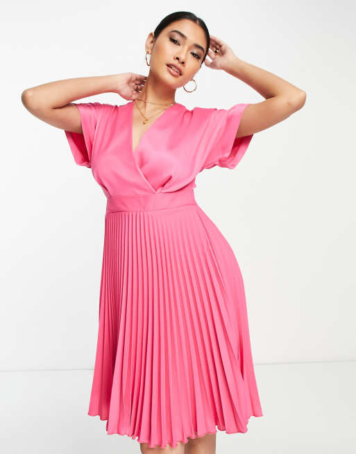 Asos pink pleated skirt dress best sale