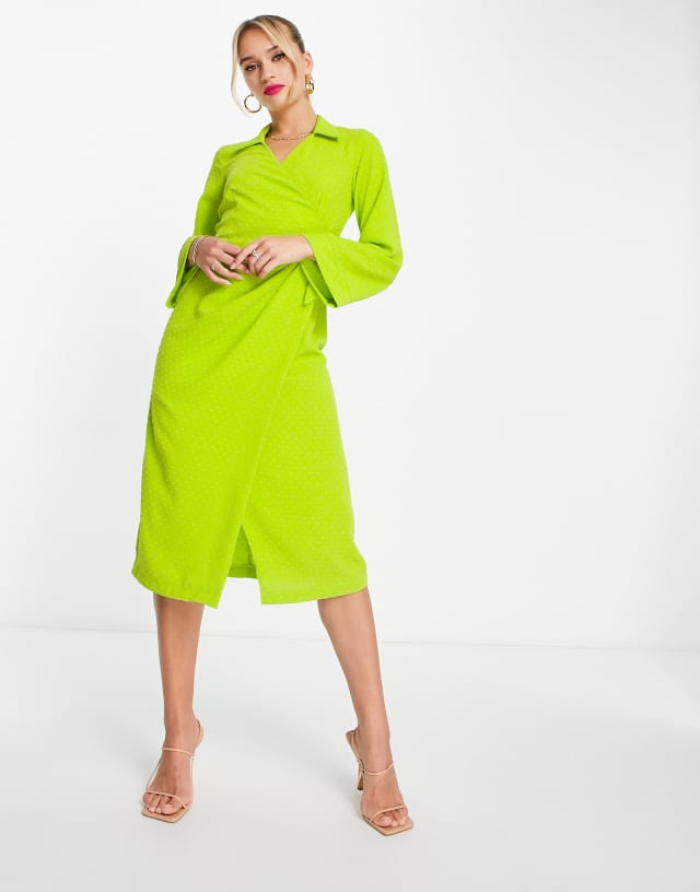 Closet London wrap shirt midi dress in lime