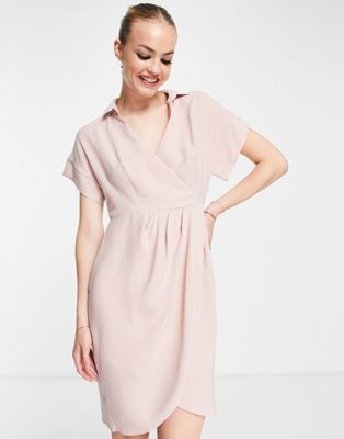 Closet London wrap shirt mini dress in blush