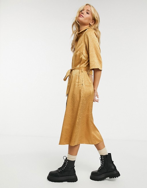 Closet London wrap tie midi shirt dress with cropped sleeve in rust, 1 of 4