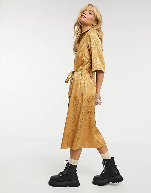 Closet London wrap tie midi shirt dress with cropped sleeve in rust