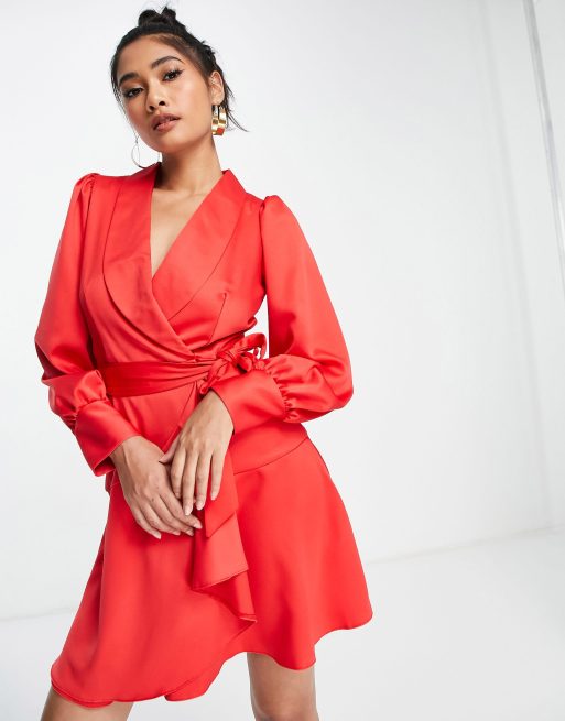 Mini red wrap on sale dress