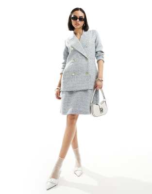 Closet London - Zweireihiger Blazer aus Tweed in kariertem Babyblau, Kombiteil