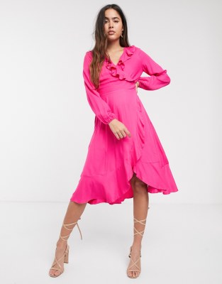 long sleeve frill wrap dress
