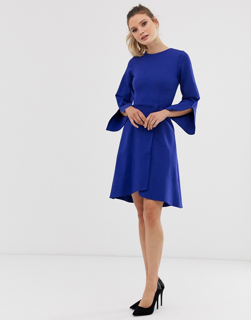 Closet long sleeve wrap dress-Blue