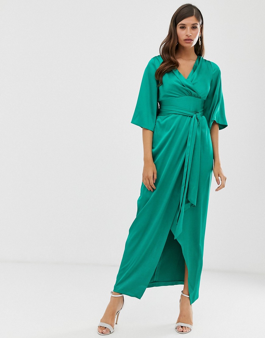 Closet – Maxiklänning med omlott och knytning-Grön