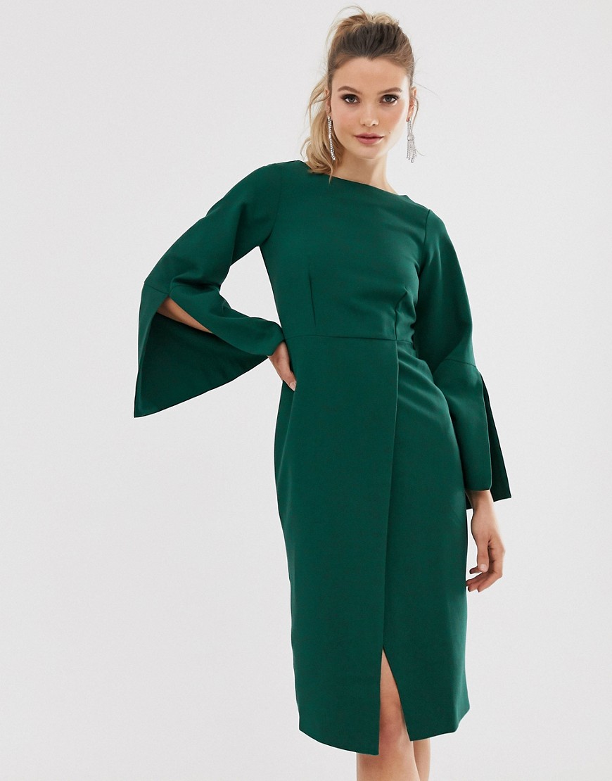 Closet - Midi-jurk met split aan de mouwen-Groen