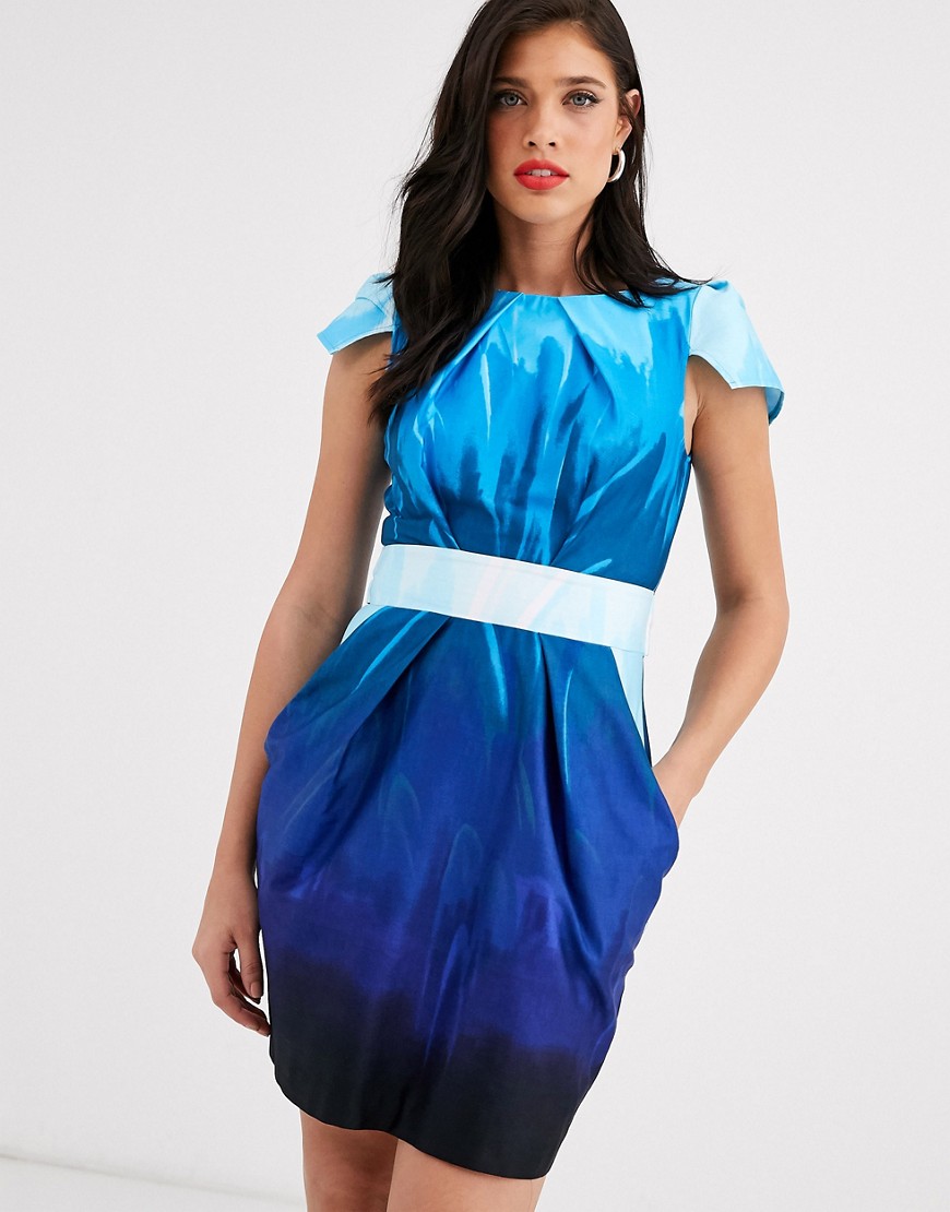 Closet - Mini-jurk met kapmouwen en tulpen-Blauw