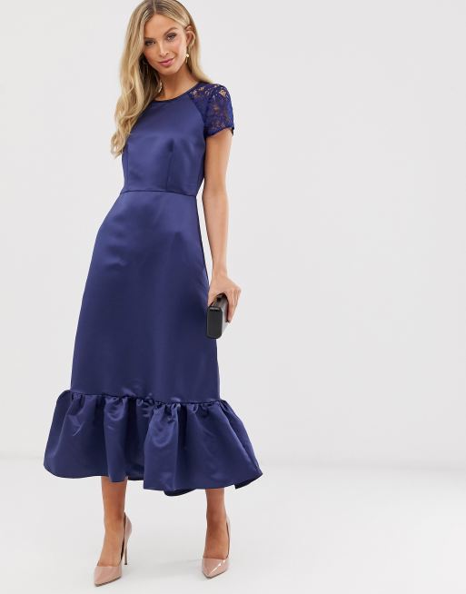 navy satin midi