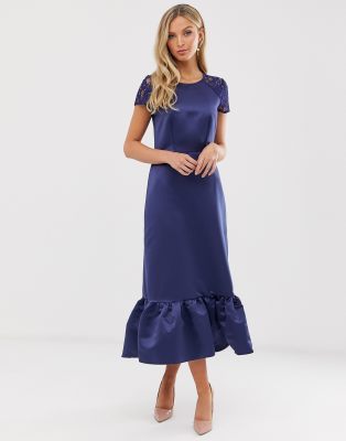 satin frill hem dress