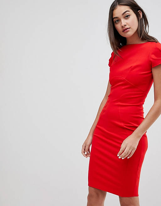 Closet pencil dress with ruched cap sleeve