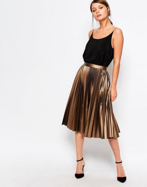 Closet Pleated Coated Midi Skirt | ASOS