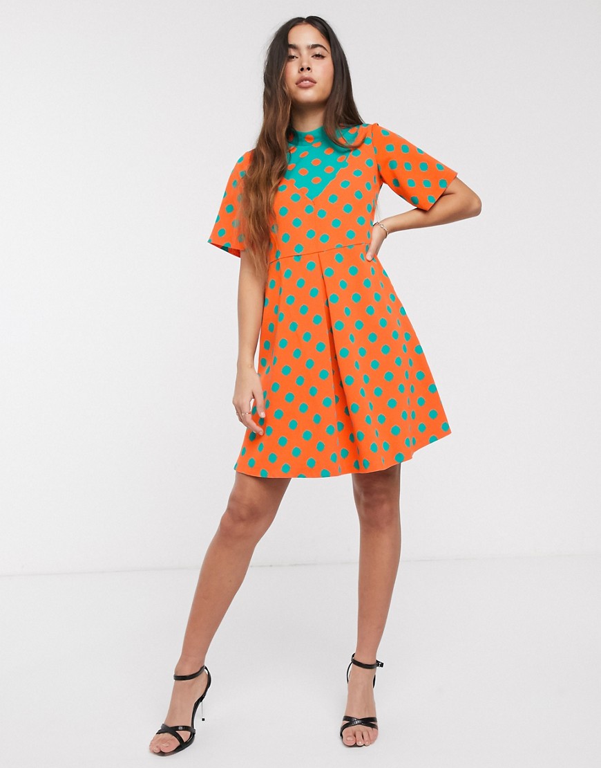Closet polka dot contrast dress-Orange
