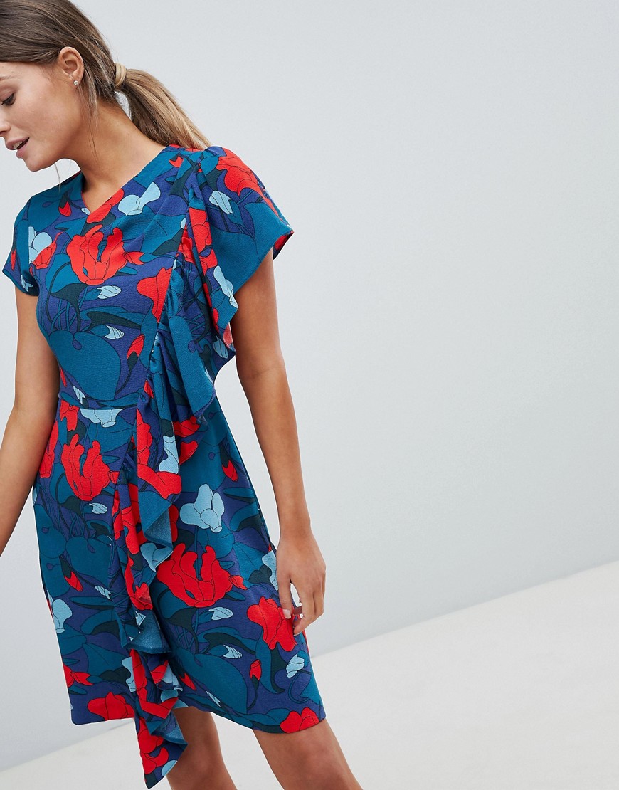 Closet - Printet kjole med frynser-Multifarvet