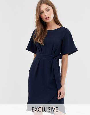 Closet tie front dress with kimono sleeve-Navy