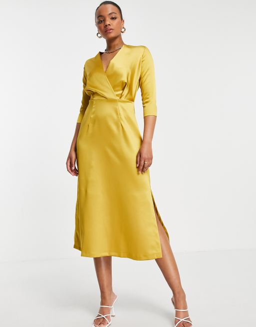 Closet - Vestito a portafoglio con maniche a 3/4, colore oro 