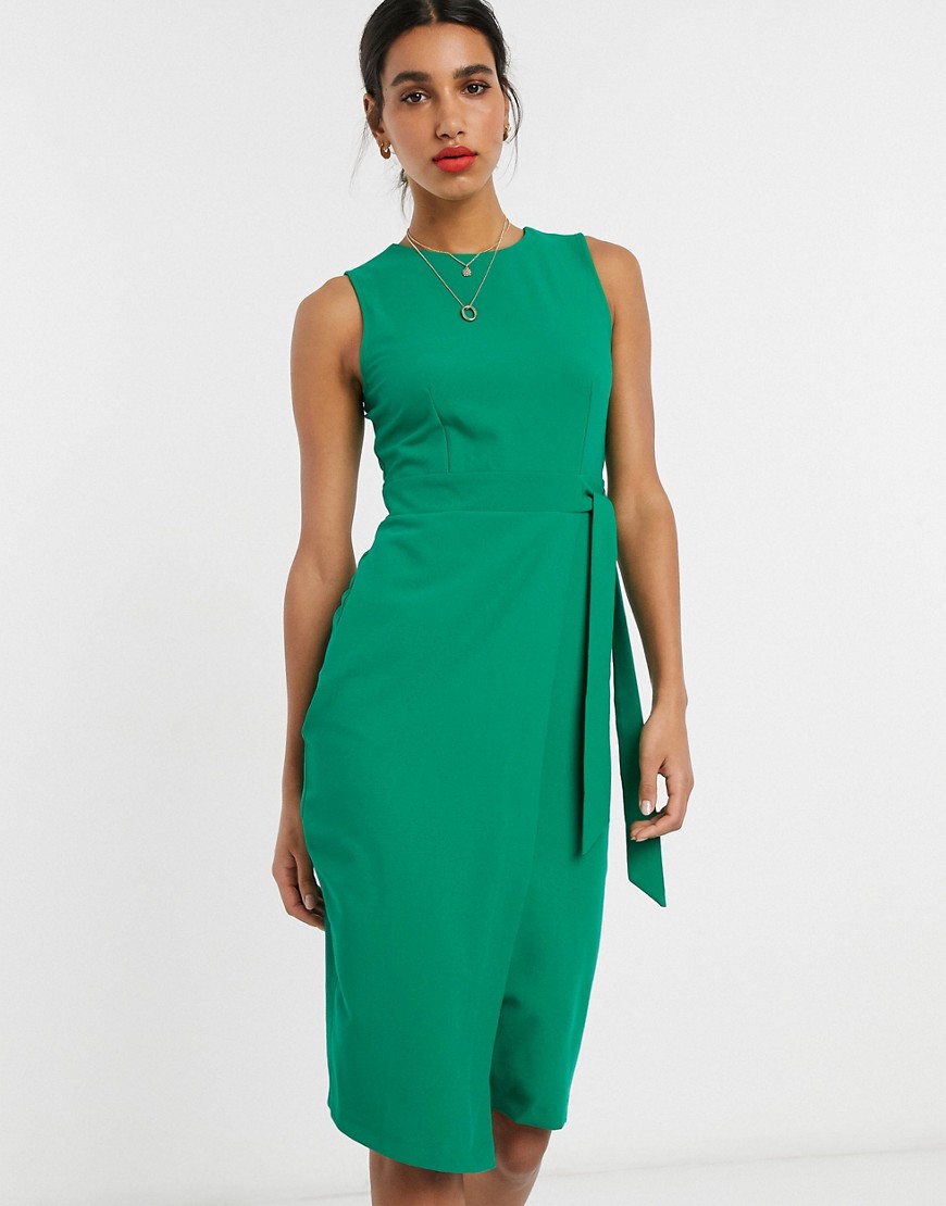 Closet - Vestito longuette con cintura e scollo a V sul retro verde