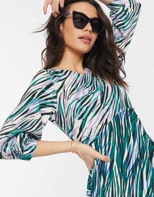 Closet - Vestito midi a portafoglio con maniche a sbuffo e stampa mista , 3 di 4