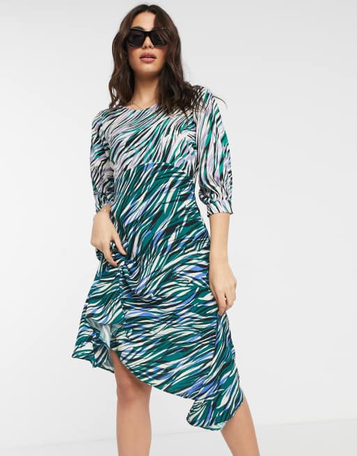 Closet - Vestito midi a portafoglio con maniche a sbuffo e stampa mista , 4 di 4