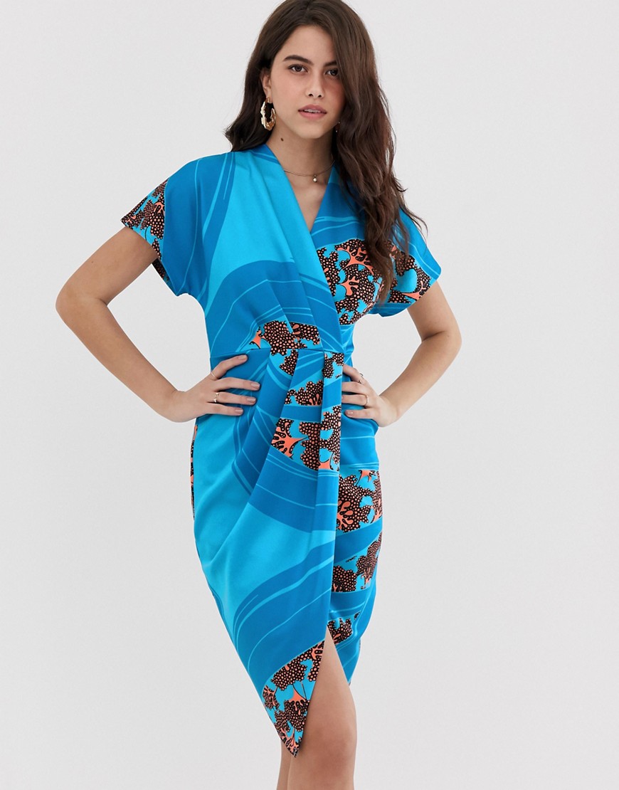 Closet - Vestito stile kimono drappeggiato-Blu