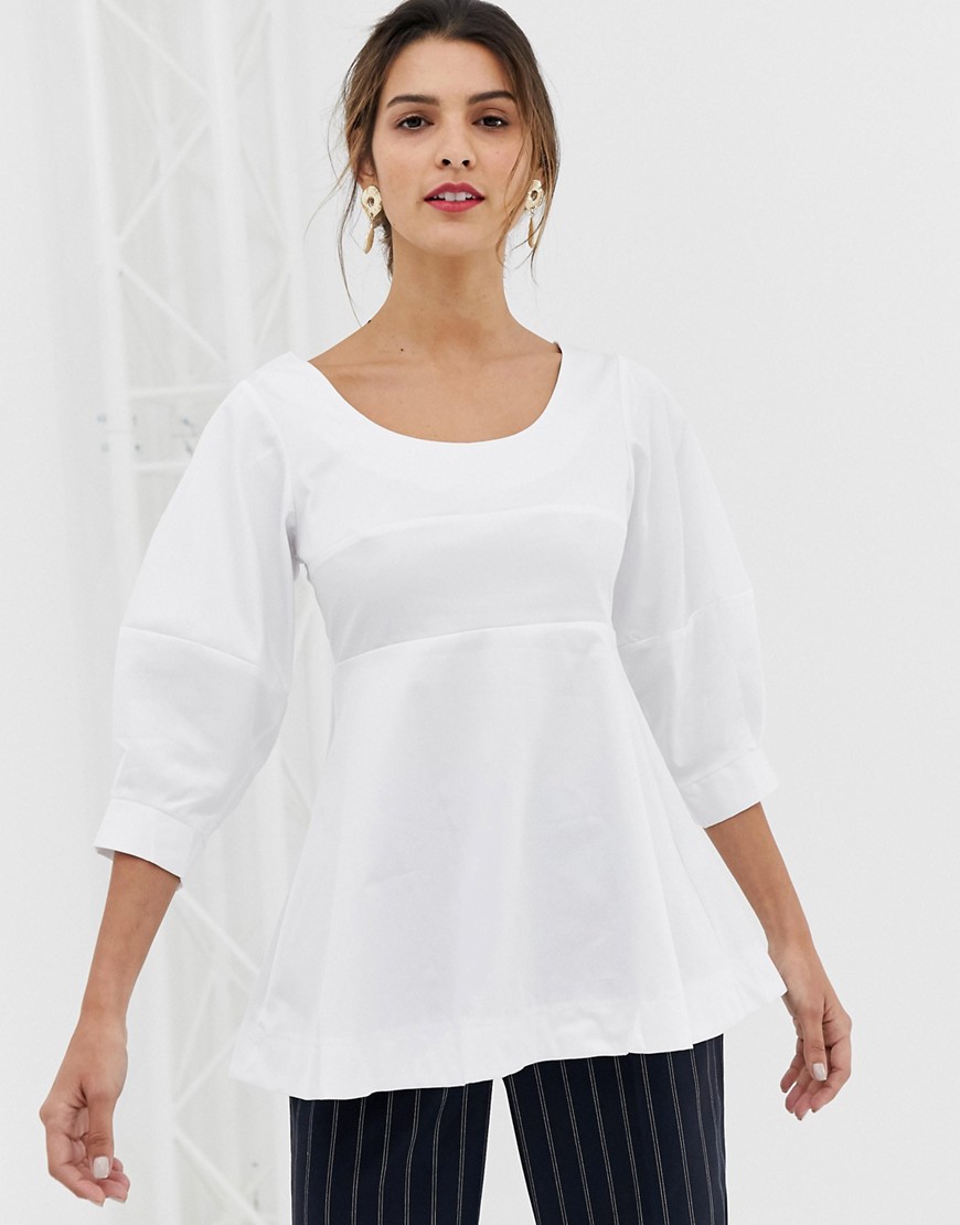 Closet Volant shell top with Big Sleeves-White