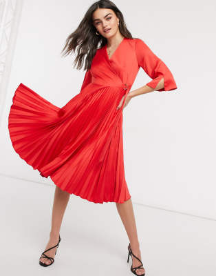 asos red pleated dress