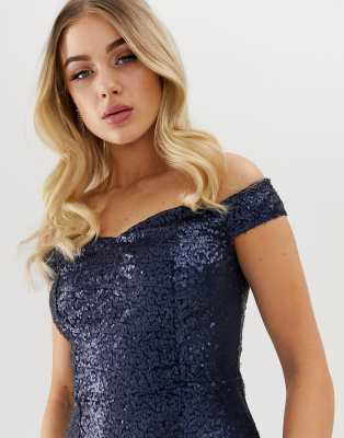 bardot thigh split maxi dress