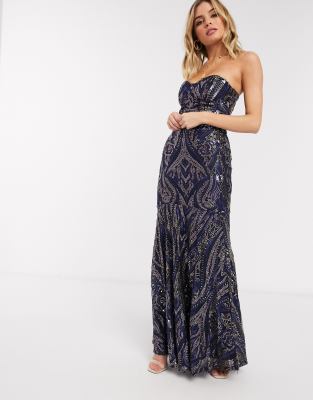 club l embellished sequin strapless fishtail maxi dress