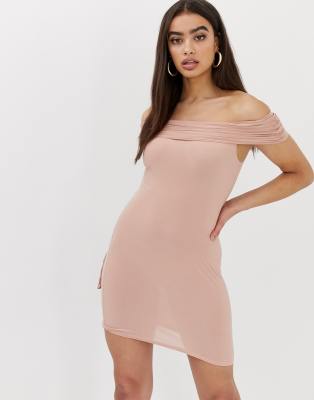 dusky pink bardot dress