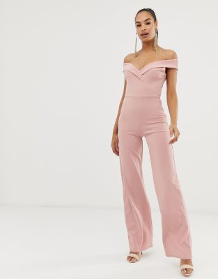 Club L bardot detail jumpsuit-Pink