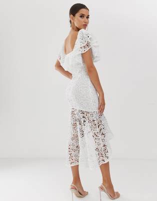 bardot ruffle lace dress