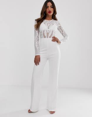 Club L baroque sequin jumpsuit-White