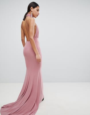 high neck fishtail maxi dress