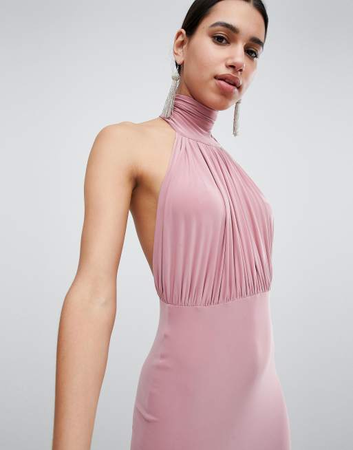 Club L Bridesmaid Halterneck High Neck Fishtail Maxi Dress ASOS