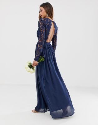 club l high neck crochet lace maxi dress with long sleeves