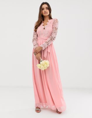 peach maxi dress with sleeves