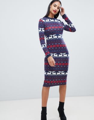 Club L christmas fairisle jersey dress 