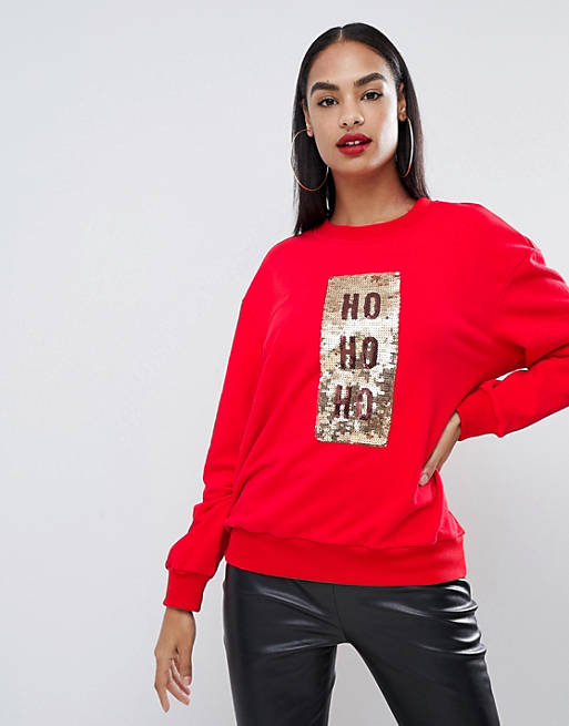 Club L christmas sweatshirt with ho ho ho sequin motif