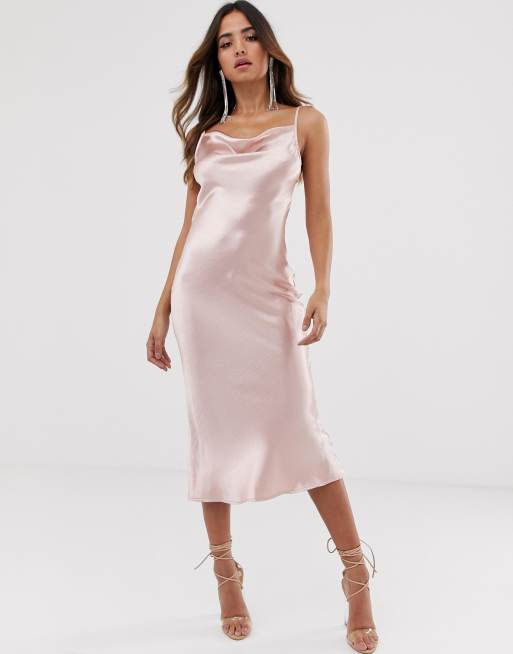 Cowl neck cheap satin maxi dress