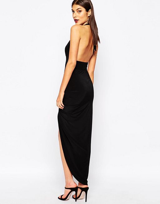 ASOS DESIGN halter maxi dress with extreme cut out back detail in