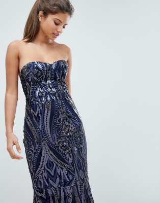 navy sequin embellished fishtail maxi dress