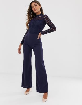 high neck navy jumpsuit