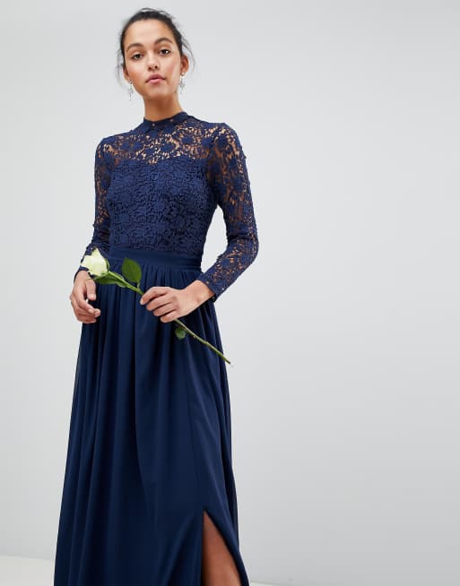 Club l high neck crochet lace maxi dress with sale long sleeves