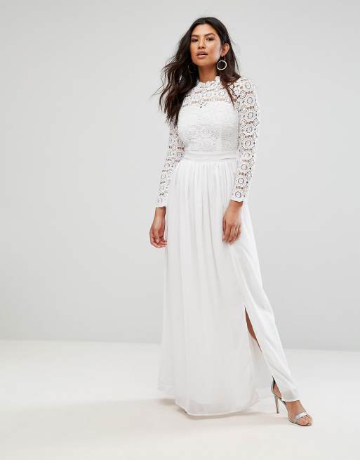 Club l high neck crochet 2025 lace maxi dress with long sleeves