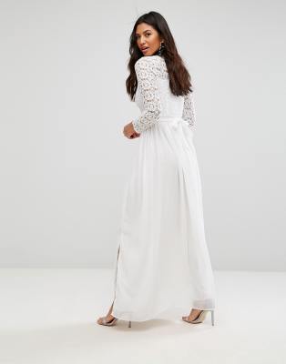 club l high neck crochet lace maxi dress with long sleeves