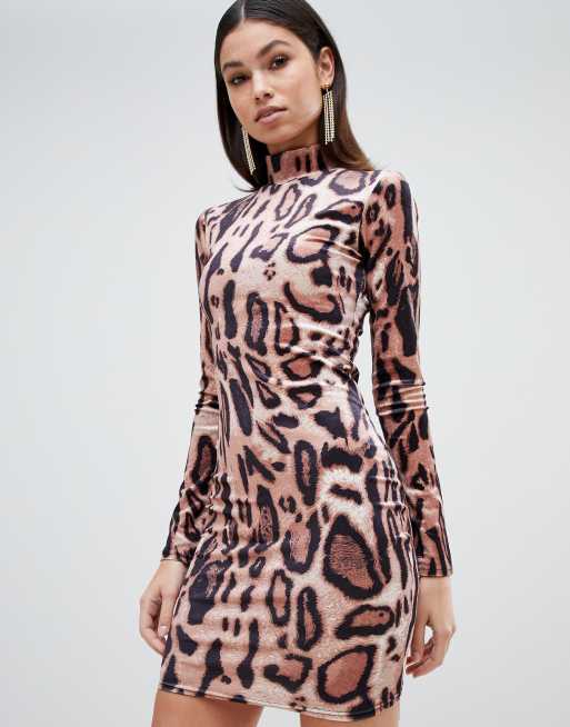 High neck shop leopard dress