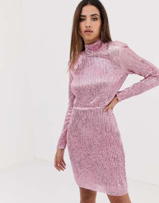 Club L London Club L High Neck Open Back Sequin Maxi Dress-pink