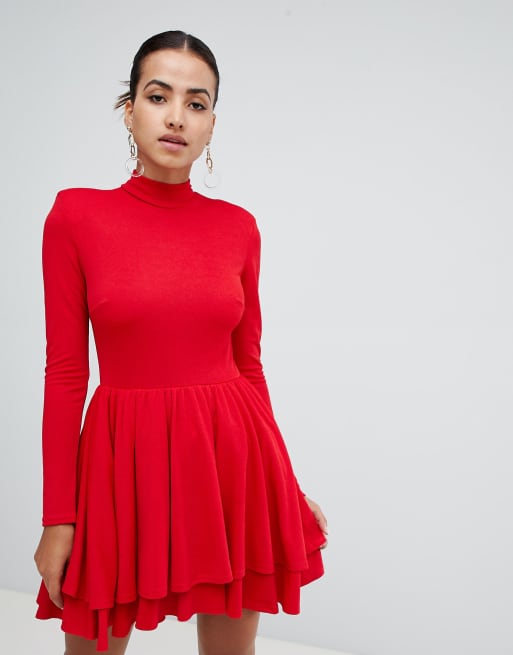 Club L – Hochgeschlossenes, langärmliges Skaterkleid
